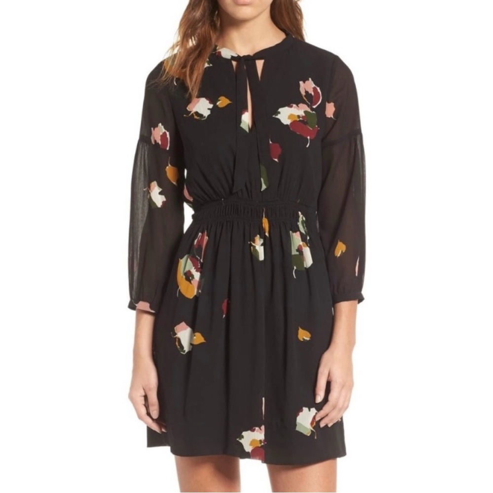 Madewell Women’s Painted Floral Tie Neck Dress Sz 4